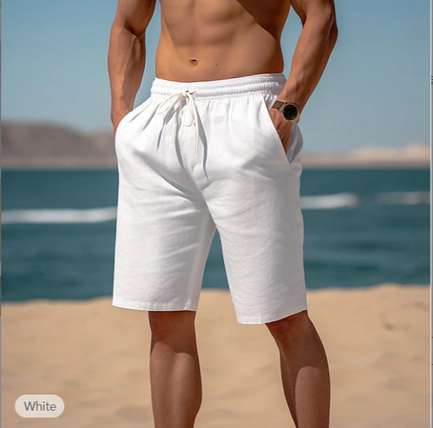 Summer Drawstring Shorts Elastic Waist Straight Pants Beach Breathable Shorts for Men