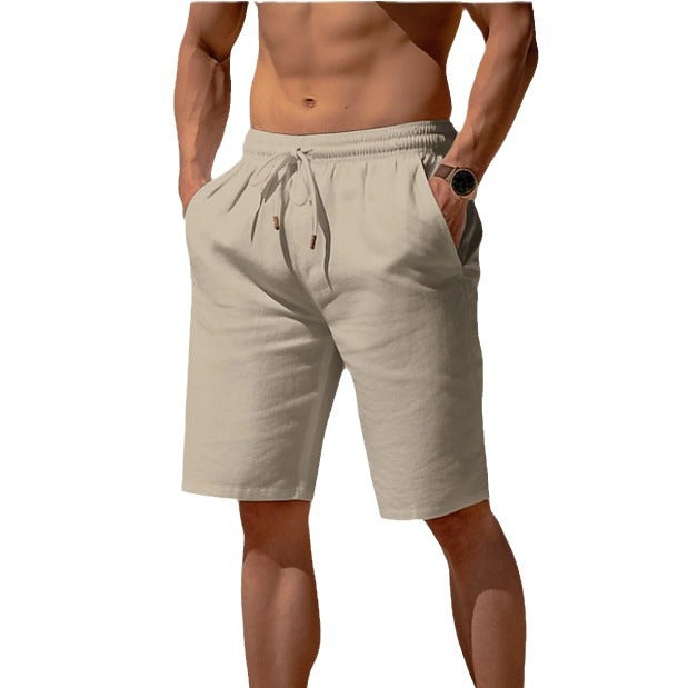 Summer Drawstring Shorts Elastic Waist Straight Pants Beach Breathable Shorts for Men