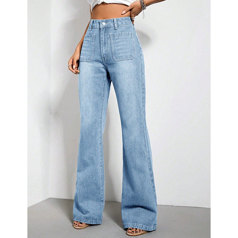 Women's High Waist Denim Trousers - Loose Fit