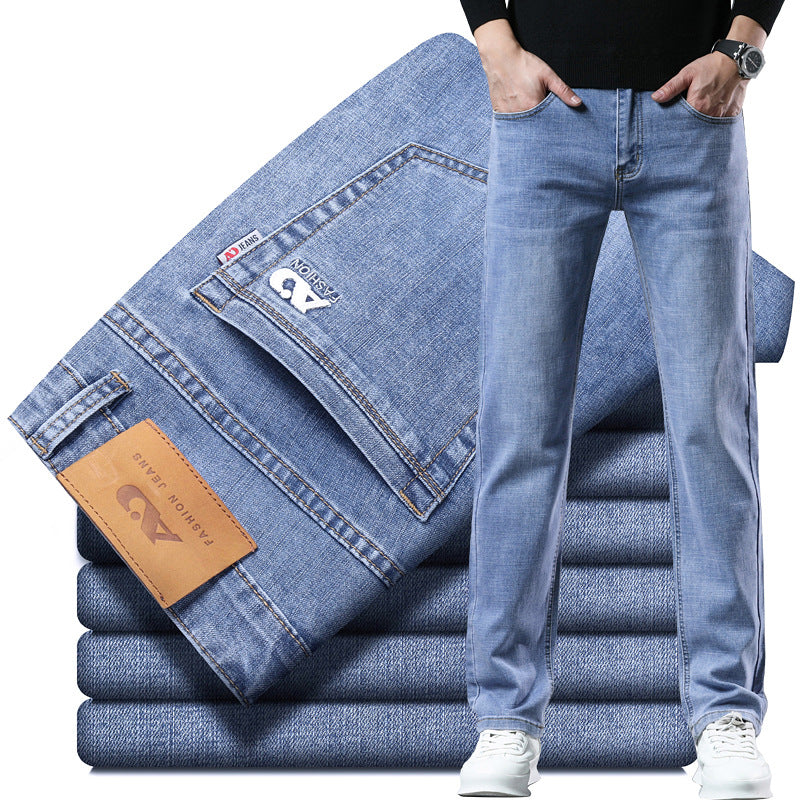Spring Summer Men's Casual Denim Trousers - Straight All-Matching Light Business Casual Stretch