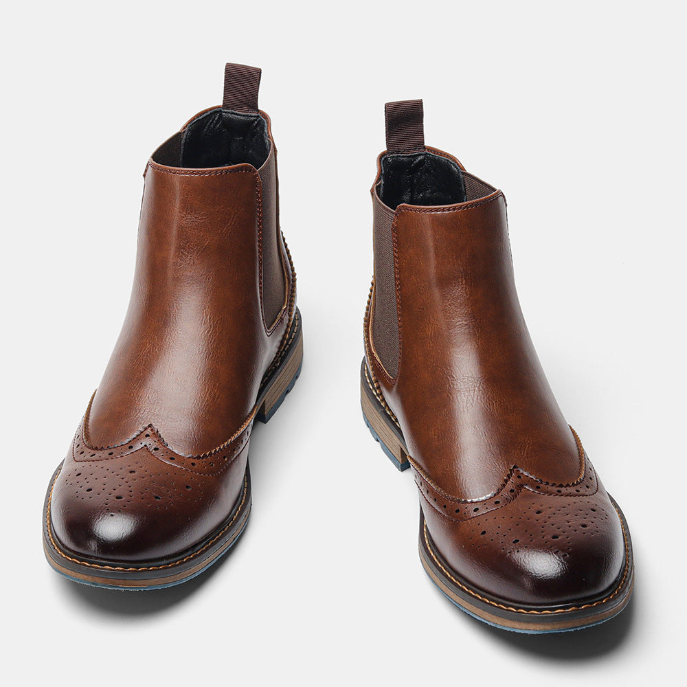 Mid-top Brogue Casual Men's Boots - Carved Vintage Four Seasons Single Shoes