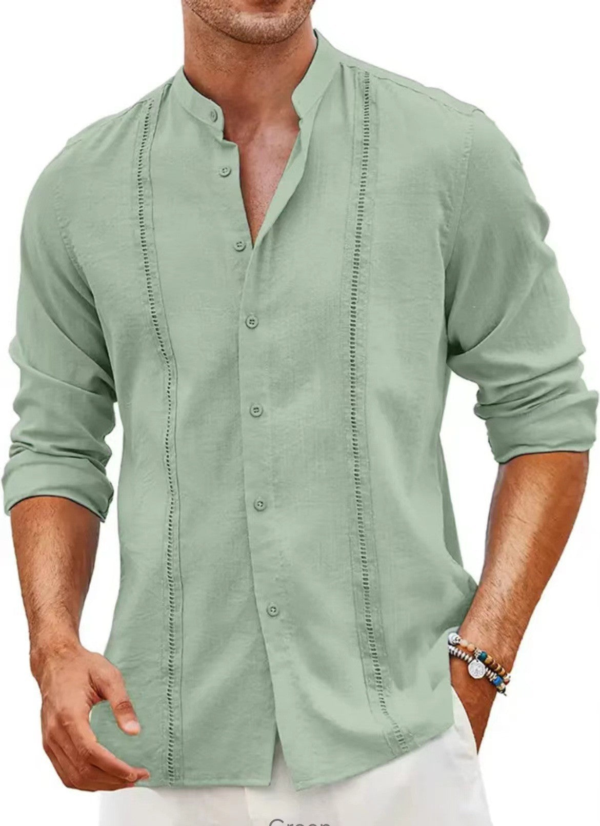 Youth Cardigan Shirt Solid Color Casual Long Sleeve Stand Collar