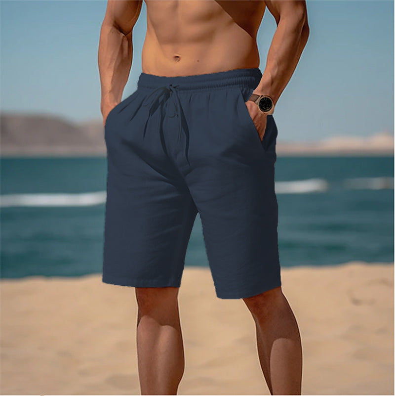 Summer Drawstring Shorts Elastic Waist Straight Pants Beach Breathable Shorts for Men