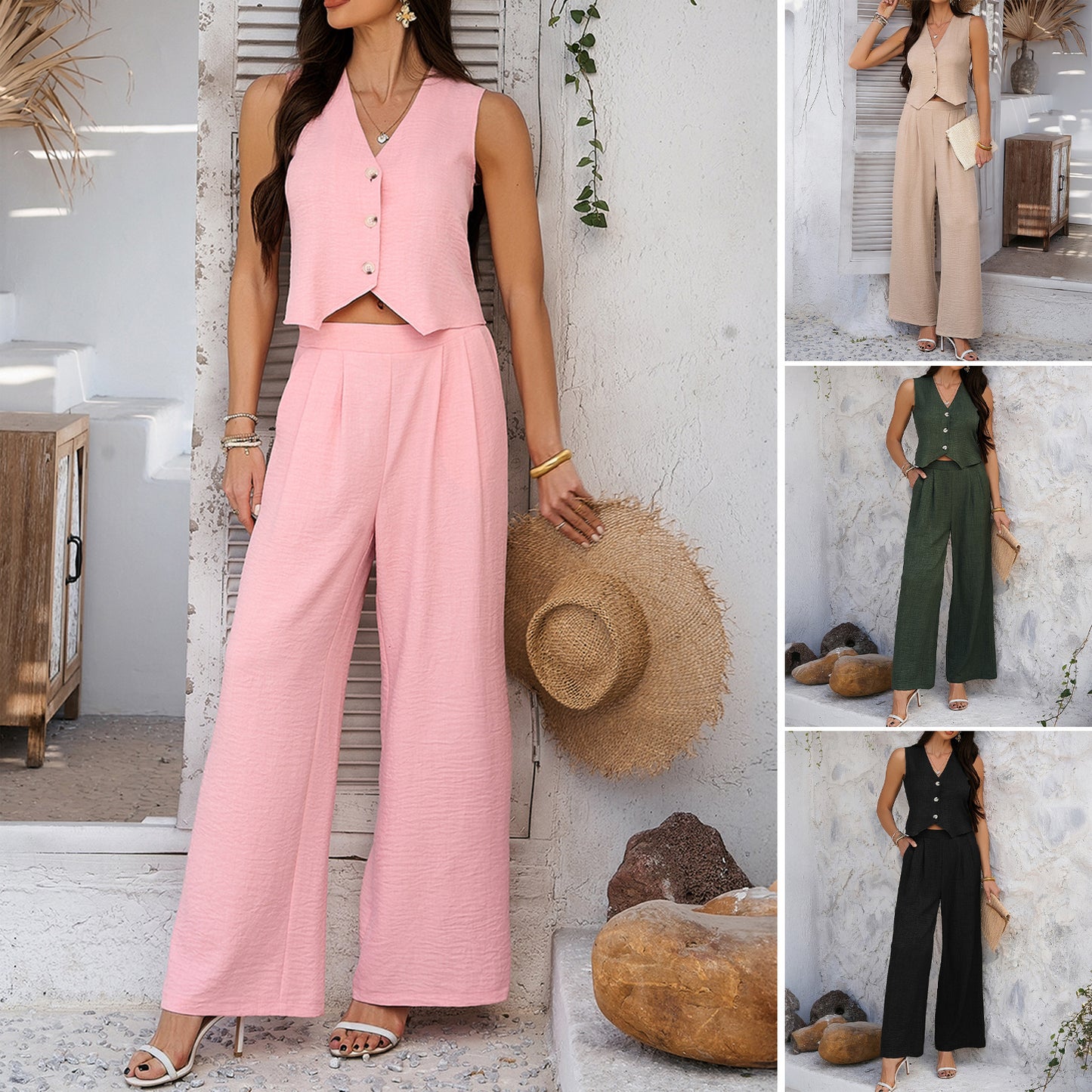 Holiday Vest Suit Trousers - Wide Leg Trousers Set