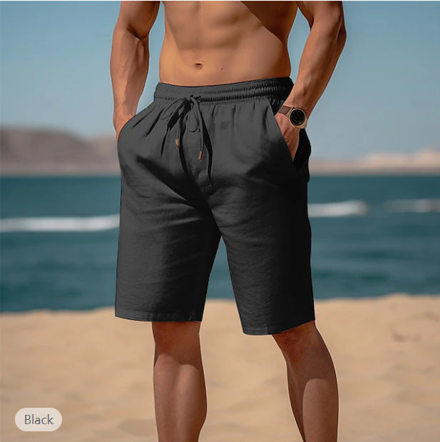 Summer Drawstring Shorts Elastic Waist Straight Pants Beach Breathable Shorts for Men