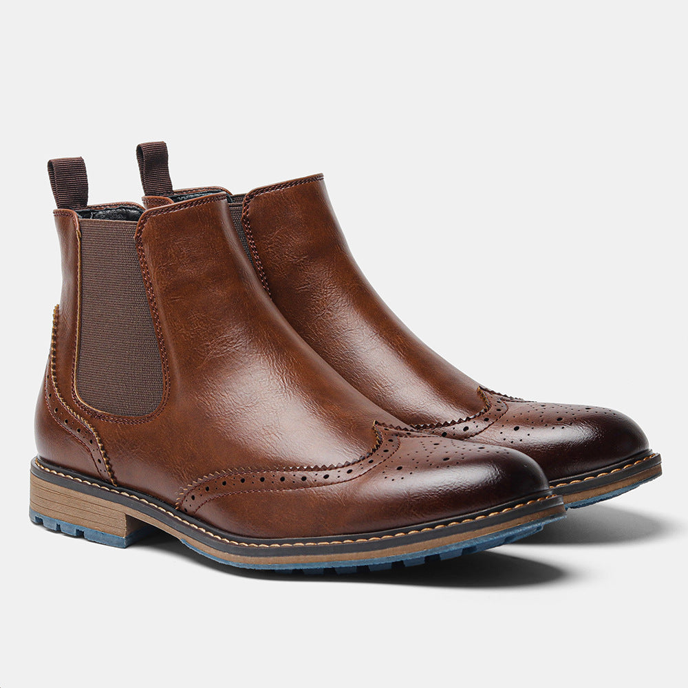 Mid-top Brogue Casual Men's Boots - Carved Vintage Four Seasons Single Shoes