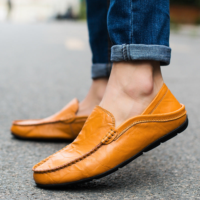 Genuine Leather Men's Shoes - Casual Cowhide British Soft Bottom Footwear