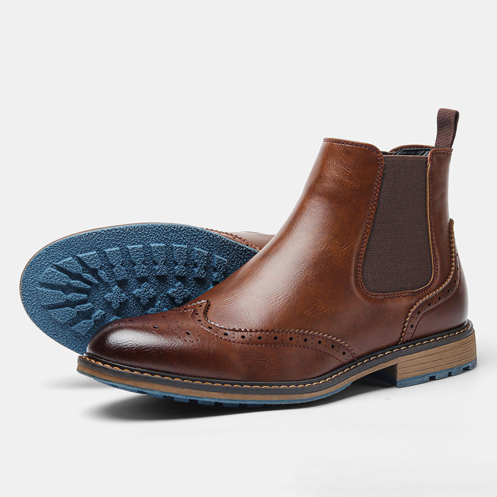 Mid-top Brogue Casual Men's Boots - Carved Vintage Four Seasons Single Shoes