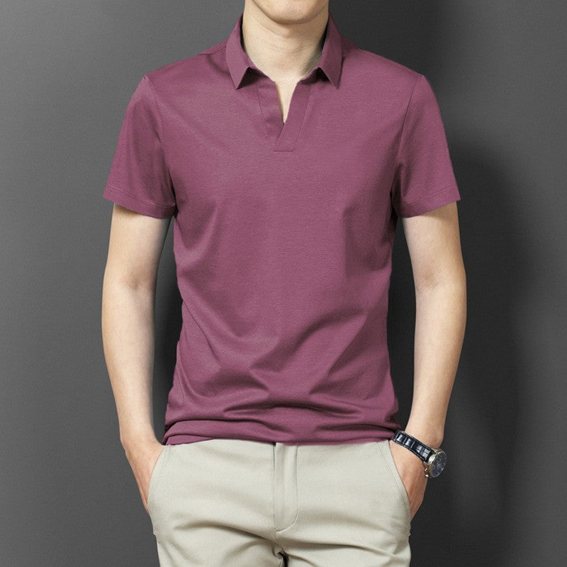 Scissors Collar T-shirt Men's Short Sleeve Solid Color Thin Design