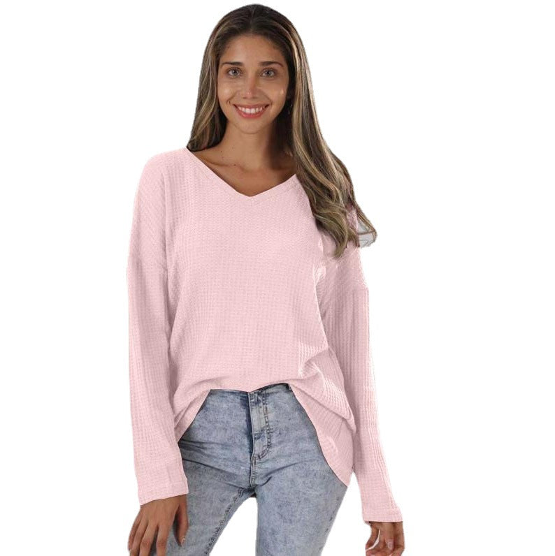Plus Size V-neck Knitted Shirt for Women - Loose Fit Street Style
