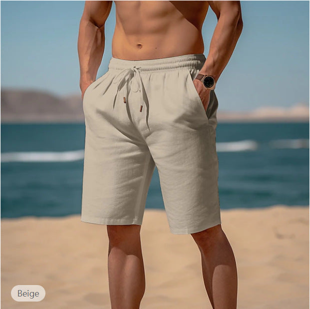 Summer Drawstring Shorts Elastic Waist Straight Pants Beach Breathable Shorts for Men