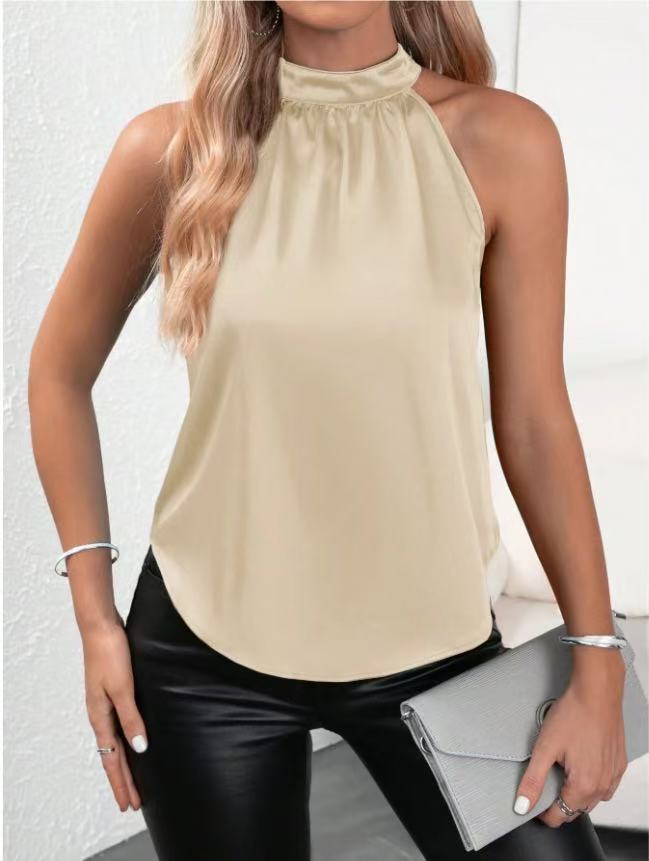 Satin Off-Shoulder Vest Women's Solid Color Halter Sleeveless Top