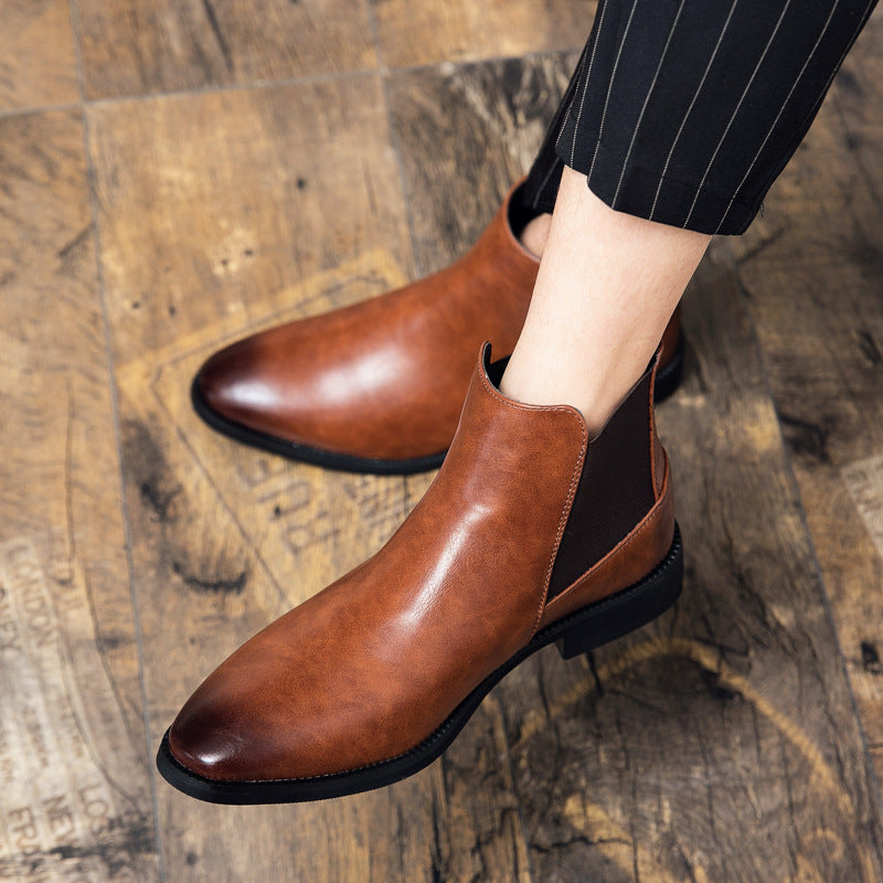 Middle High Top Leather Boots for Business Formal Wear