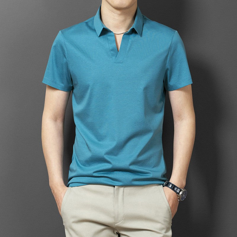 Scissors Collar T-shirt Men's Short Sleeve Solid Color Thin Design
