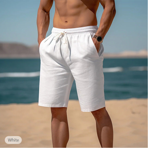 Summer Drawstring Shorts Elastic Waist Straight Pants Beach Breathable Shorts for Men
