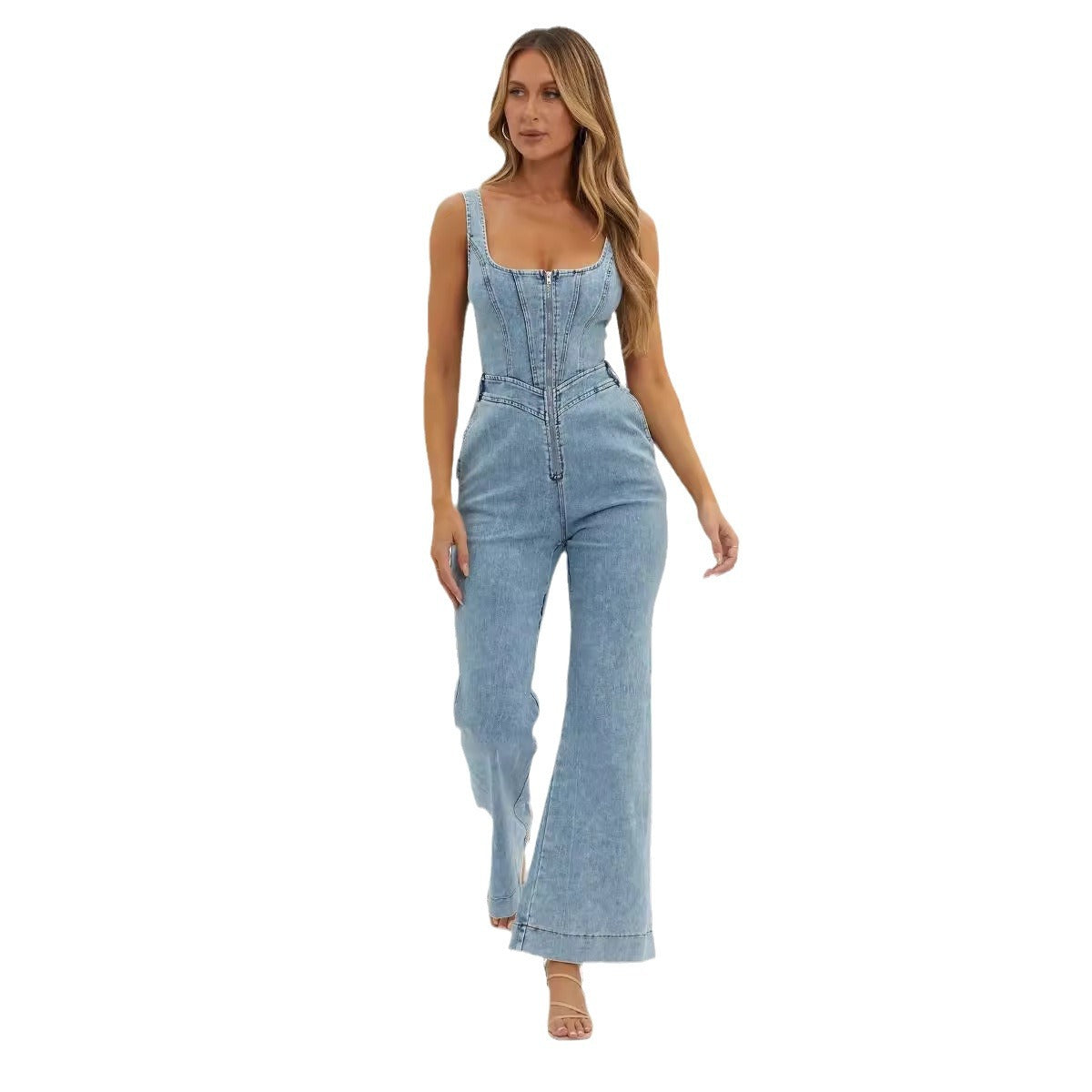 Adjustable Cowboy Trousers with Adjustable Shoulder Strap and Slim Fit Design