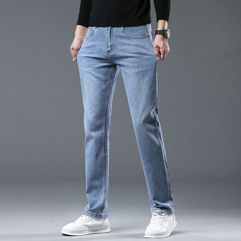 Spring Summer Men's Casual Denim Trousers - Straight All-Matching Light Business Casual Stretch