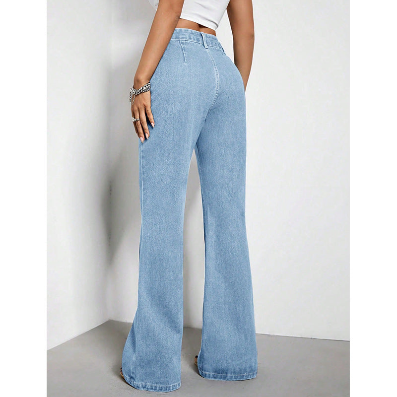Women's High Waist Denim Trousers - Loose Fit