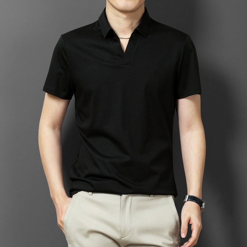 Scissors Collar T-shirt Men's Short Sleeve Solid Color Thin Design