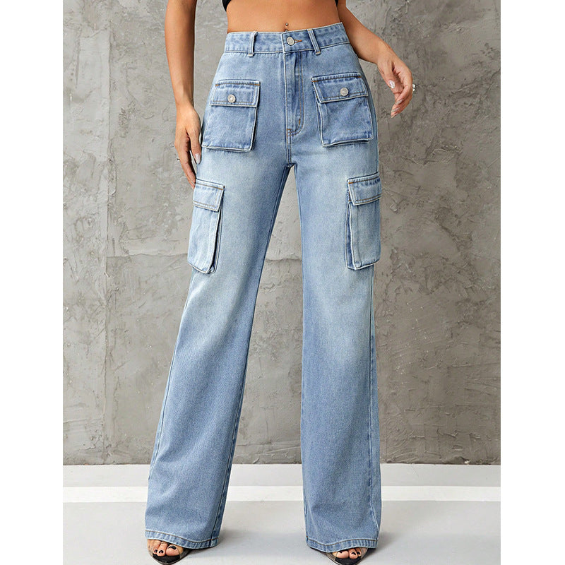 Women's High Waist Denim Trousers - Slimming Work Clothes