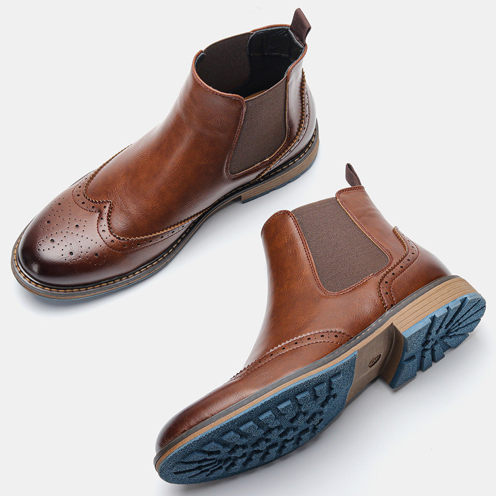 Mid-top Brogue Casual Men's Boots - Carved Vintage Four Seasons Single Shoes