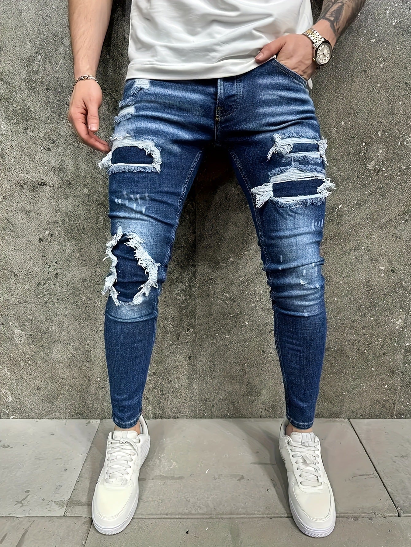 Worn-out Men's Jeans for Trendy Casual Style