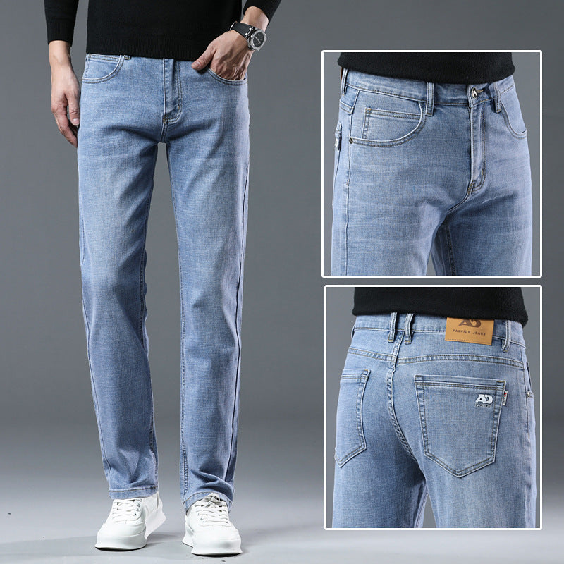 Spring Summer Men's Casual Denim Trousers - Straight All-Matching Light Business Casual Stretch