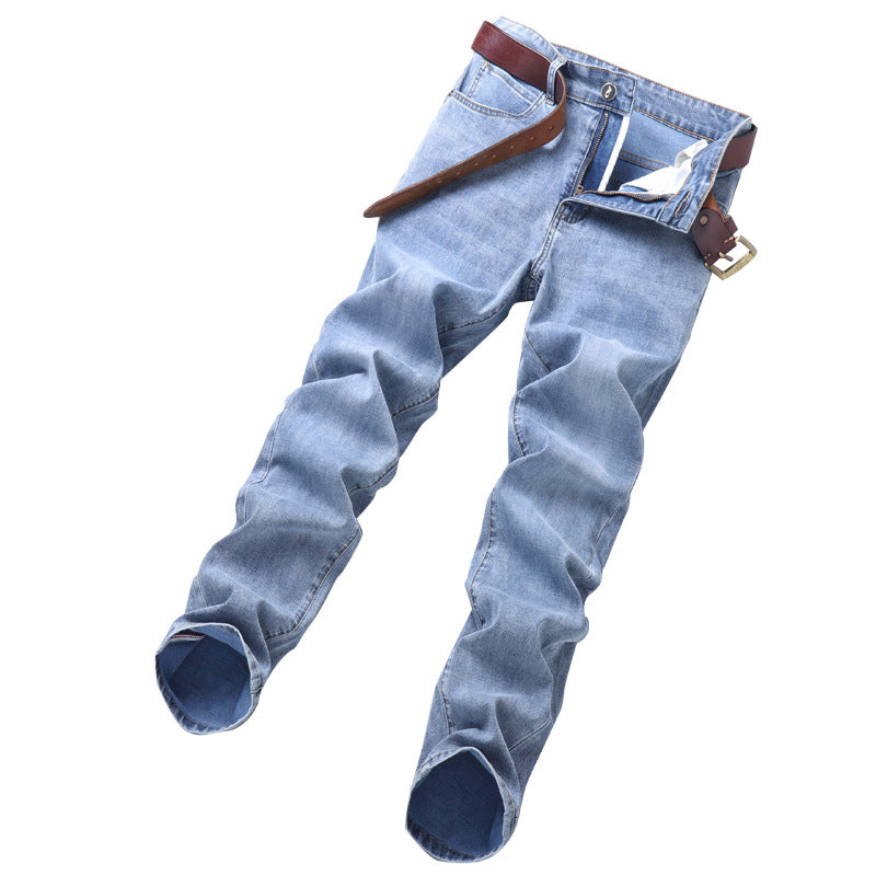 Spring Summer Men's Casual Denim Trousers - Straight All-Matching Light Business Casual Stretch