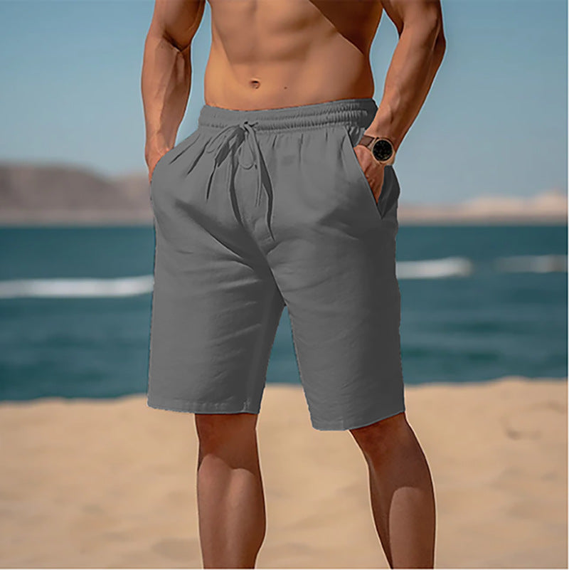 Summer Drawstring Shorts Elastic Waist Straight Pants Beach Breathable Shorts for Men