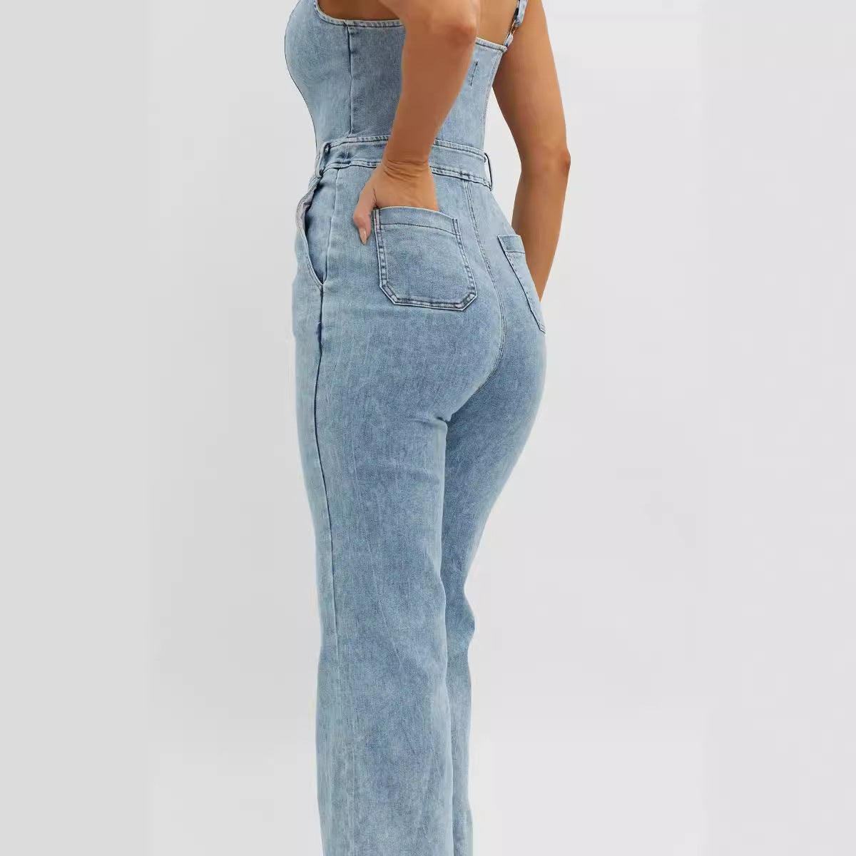 Adjustable Cowboy Trousers with Adjustable Shoulder Strap and Slim Fit Design