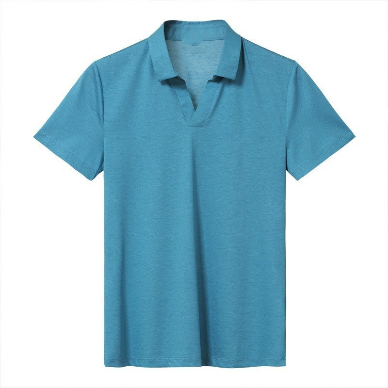 Scissors Collar T-shirt Men's Short Sleeve Solid Color Thin Design