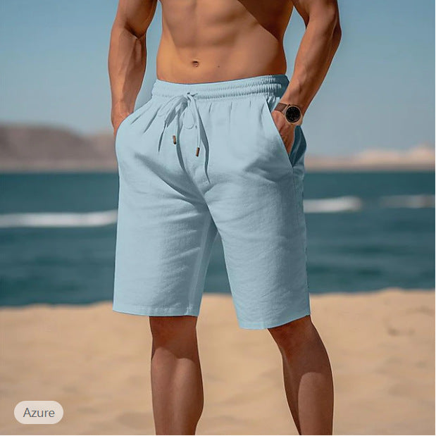 Summer Drawstring Shorts Elastic Waist Straight Pants Beach Breathable Shorts for Men