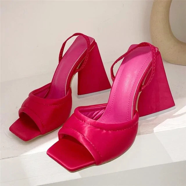 Summer Silk Block Heels - Slides Mules with Thick Heels