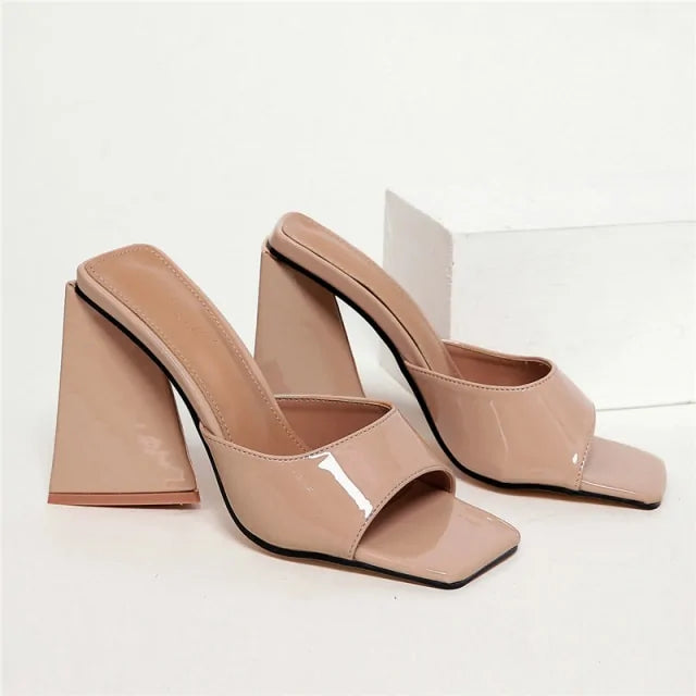 Summer Silk Block Heels - Slides Mules with Thick Heels