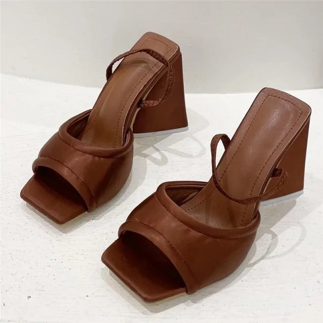 Summer Silk Block Heels - Slides Mules with Thick Heels