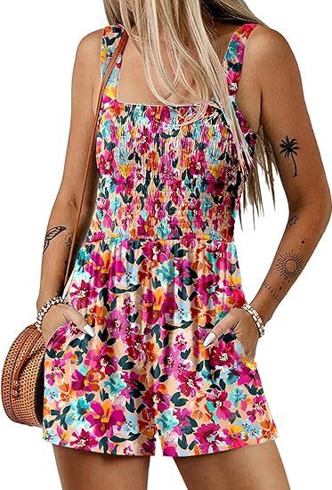 Flower Print Jumpsuit Summer Fashion Sleeveless Beach Bodysuit