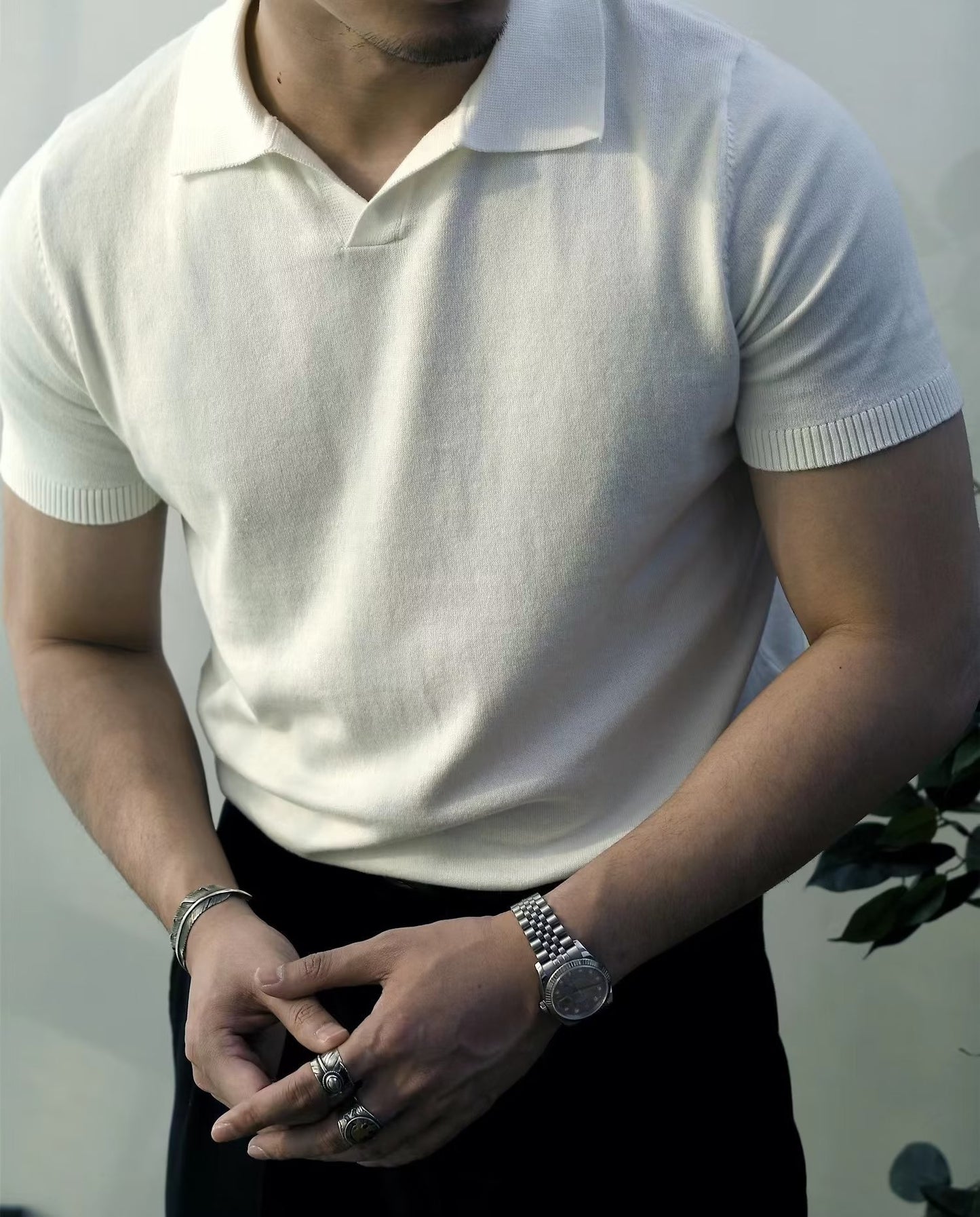 Men's Summer T-shirt - Knitted Light Luxury Cool Short-sleeved T-shirt