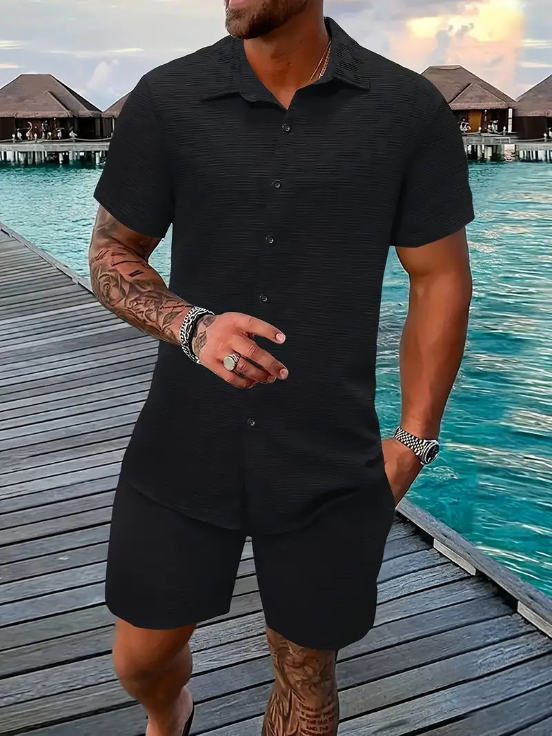 Summer Jacquard Suit in Black and White Solid Color