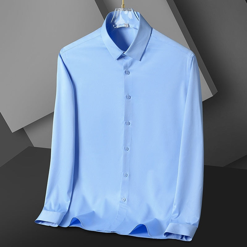 Seamless Elastic Vertical Men's Long Sleeve Elastic Shirt - Solid Color