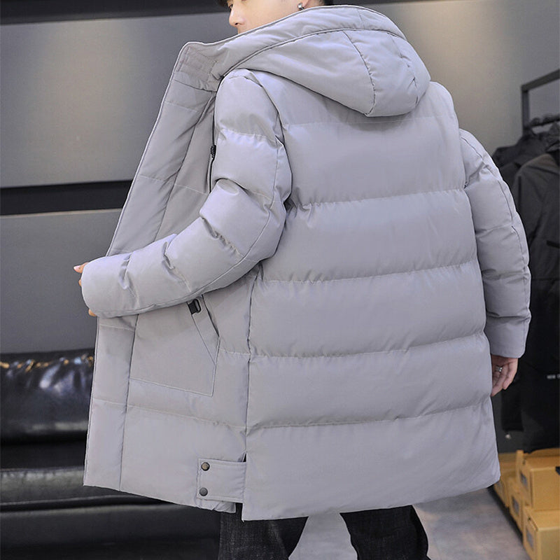 Men's Winter Hooded Jacket Long Warm Windproof Coat Outdoor Fashion