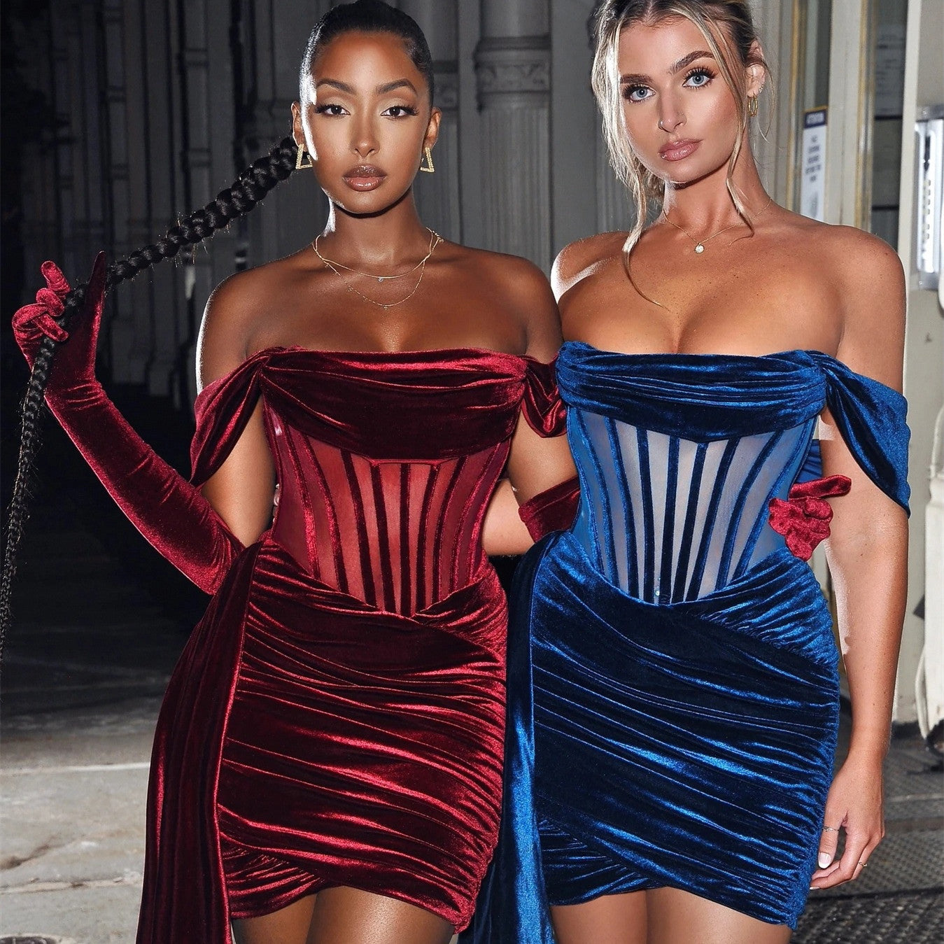Women's Velvet Evening Dress with Sexy Breast Detail