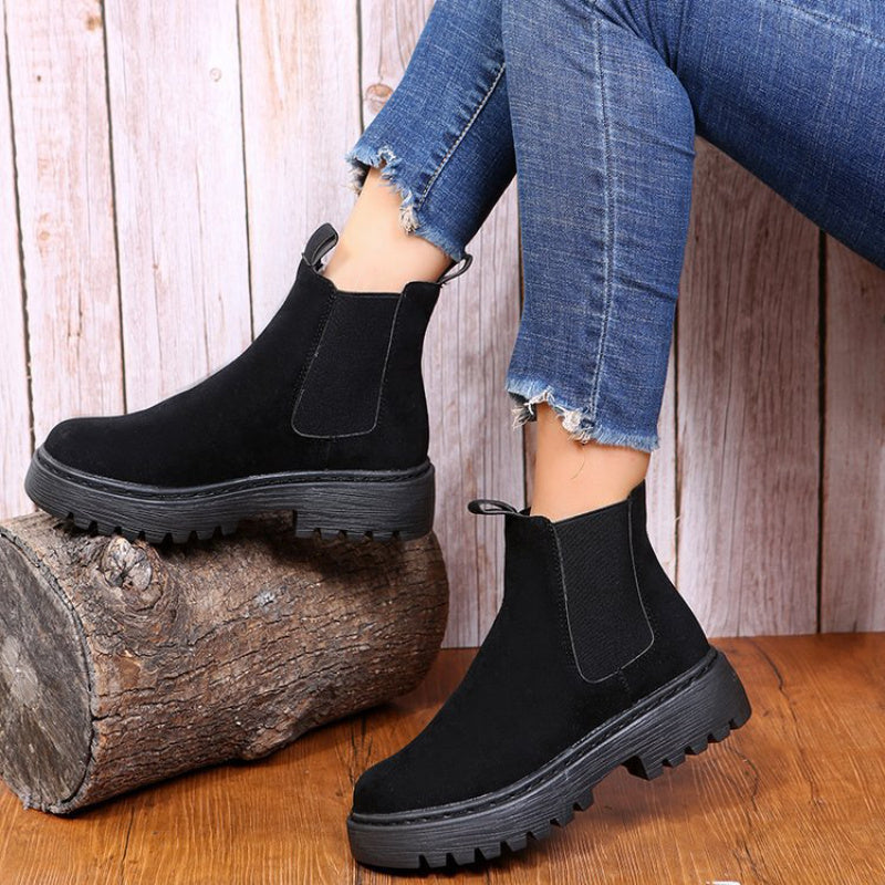 Women's Chunky Ankle Boots - Solid Color Platform for Autumn Winter, Stylish Footwear