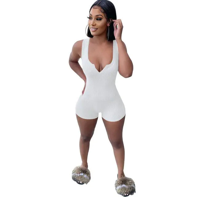 Summer Ribbed Knitted Playsuit for Women