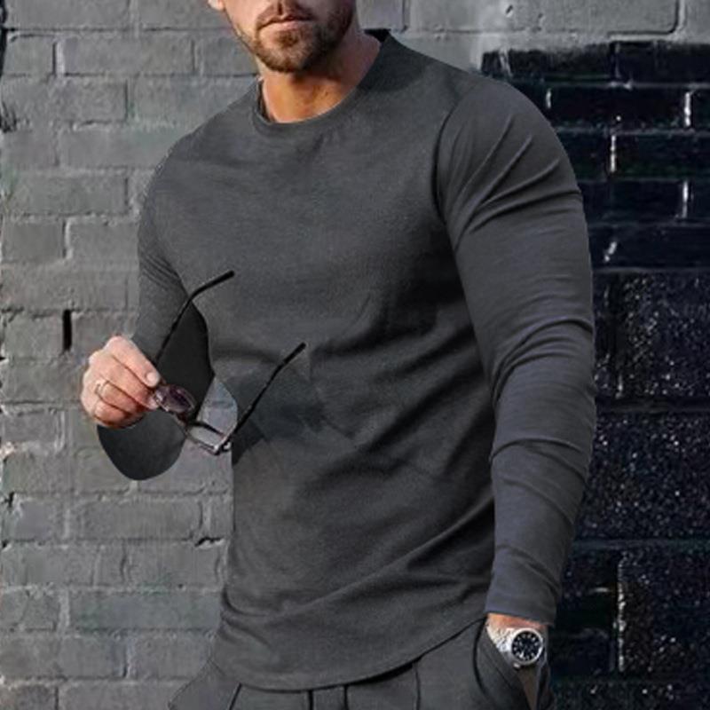 Men's Long-sleeved Top Solid Color Trendy Loose Fit