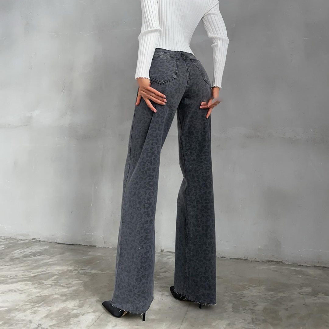 Leopard Print Narrow Jeans for Women - Stylish Trendy Fashion