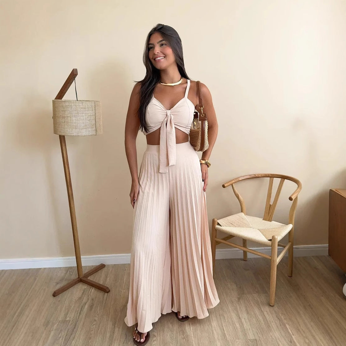 Camisole Wide Leg Pants Set - Pleated Loose Fit Two-piece Outfit