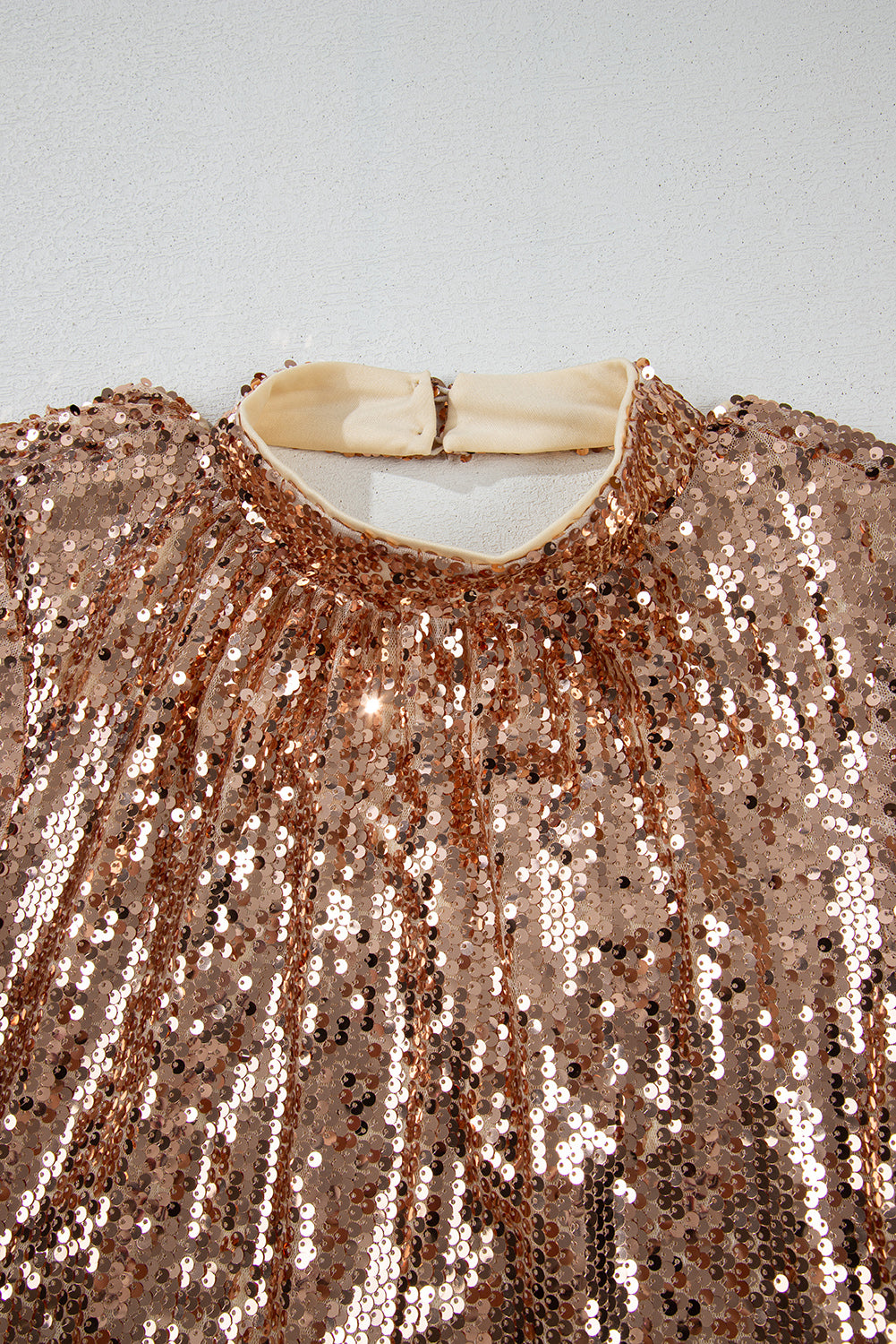 Gold Sequined Mini Dress with Long Sleeves and Cutout Back