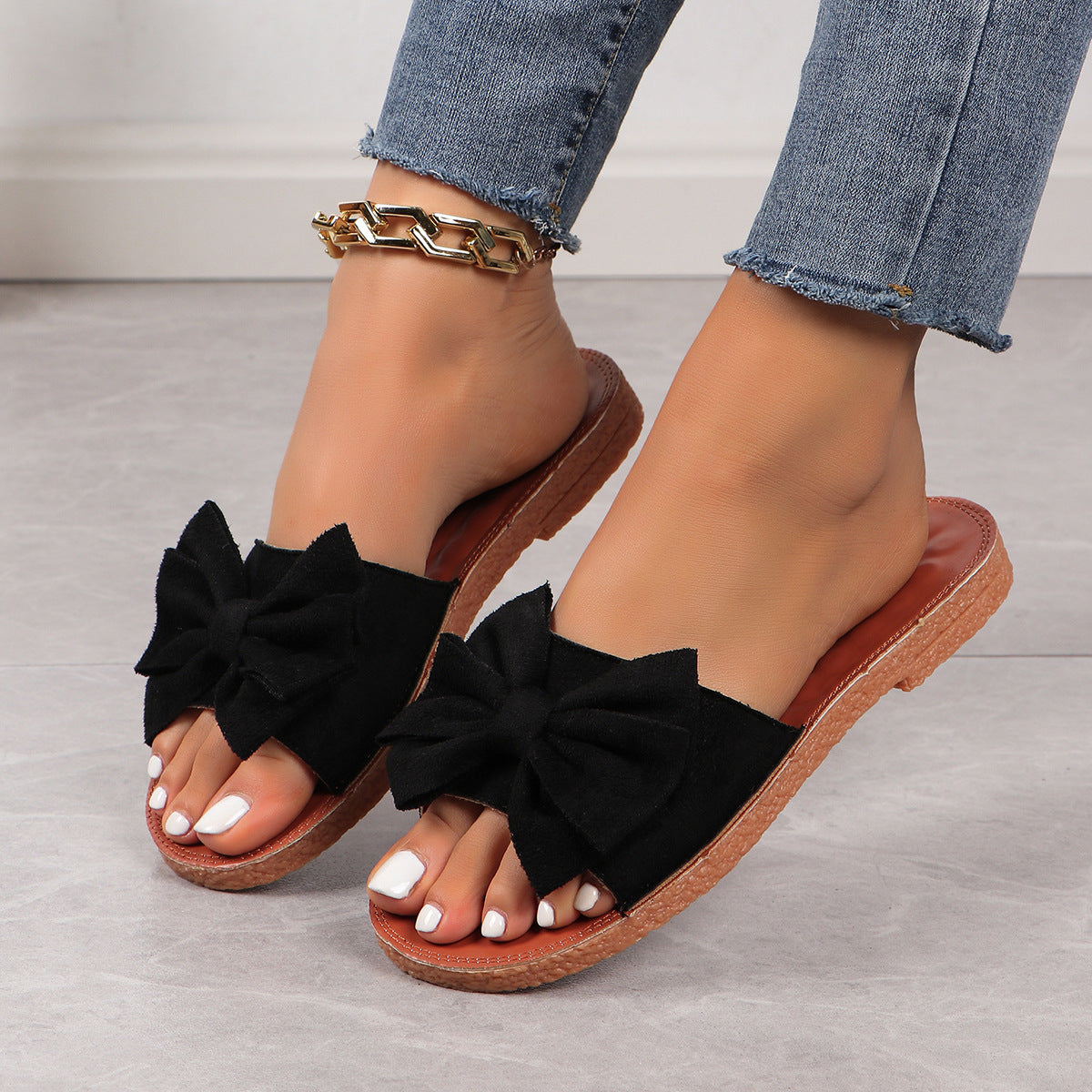 Women's Platform Beach Slippers with Cute Bow Design