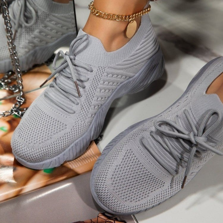 Women's Thick Bottom Sneakers - Comfortable Solid Colour Thick Sole Shoes