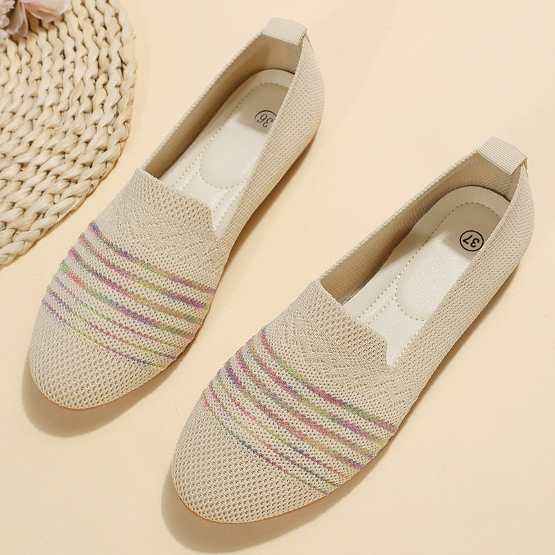 Women's Casual Flat Shoes - Flying Knit Flat Sole Single Shoes